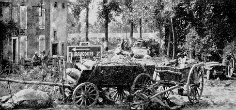 Part of an enemy convoy hit by our artillery at Miracourt, France